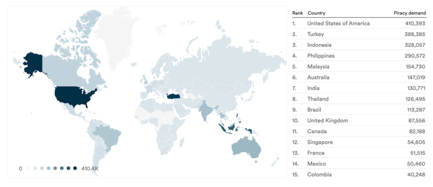 January 2021 global demand for Mr. Queen by country. Data from MUSO.com